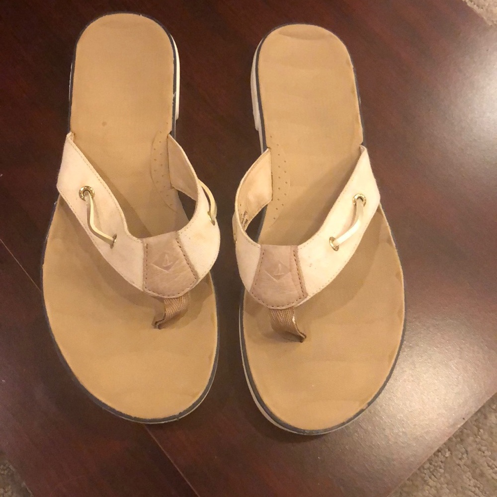 Sperry 9 Leather and Canvas Flip Flops ‘Adriatic’